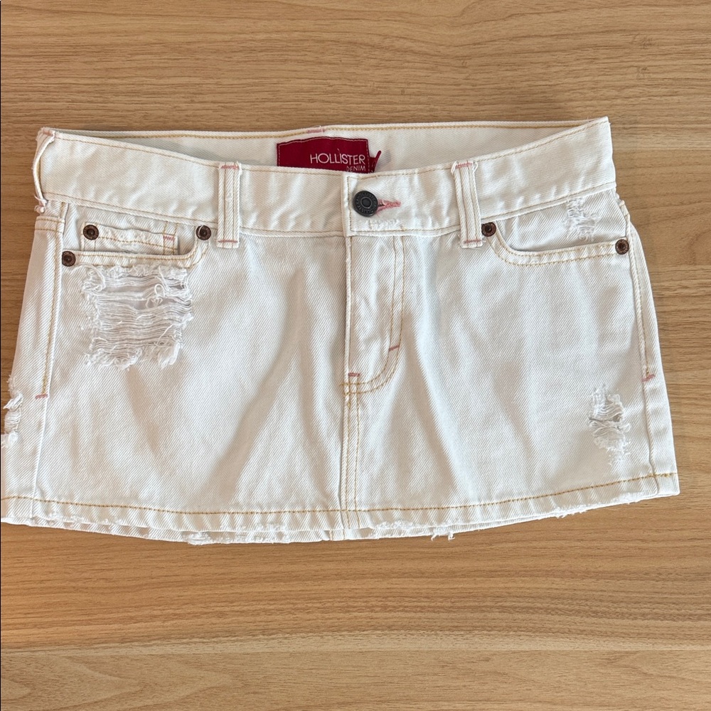 Hollister Cream Distressed Mini Skirt
